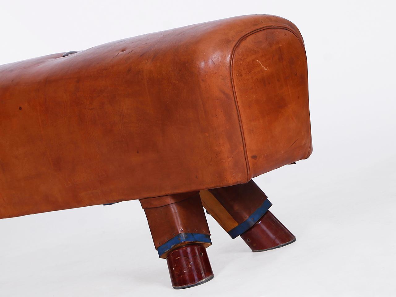 Czech Gymnastic Leather Pommel Horse Bench Top, 1930s For Sale