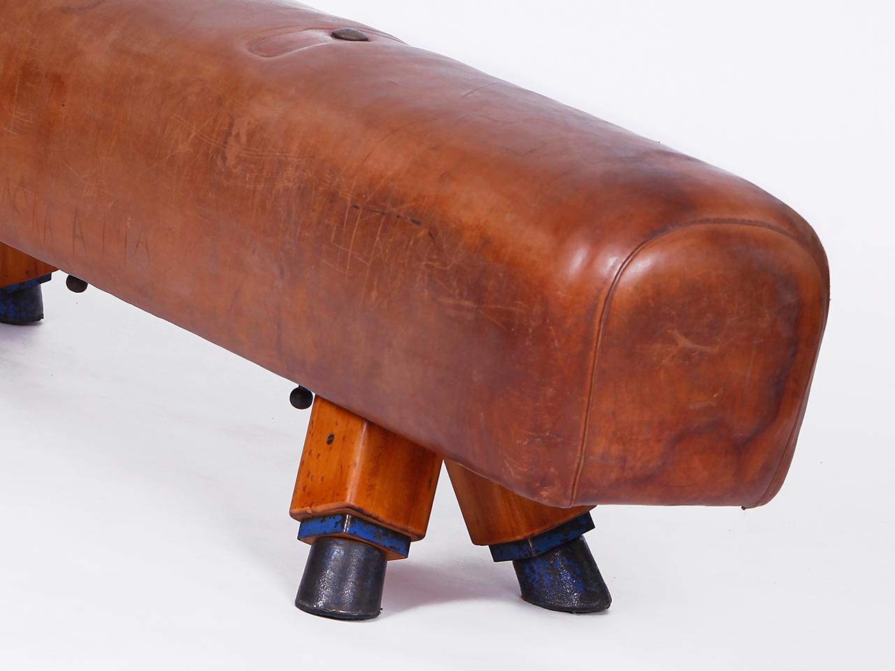 Czech Gymnastic Leather Pommel Horse Bench Top, 1930s For Sale