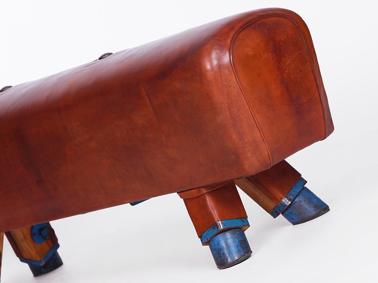 Czech Gymnastic Leather Pommel Horse Bench Top, 1930s For Sale