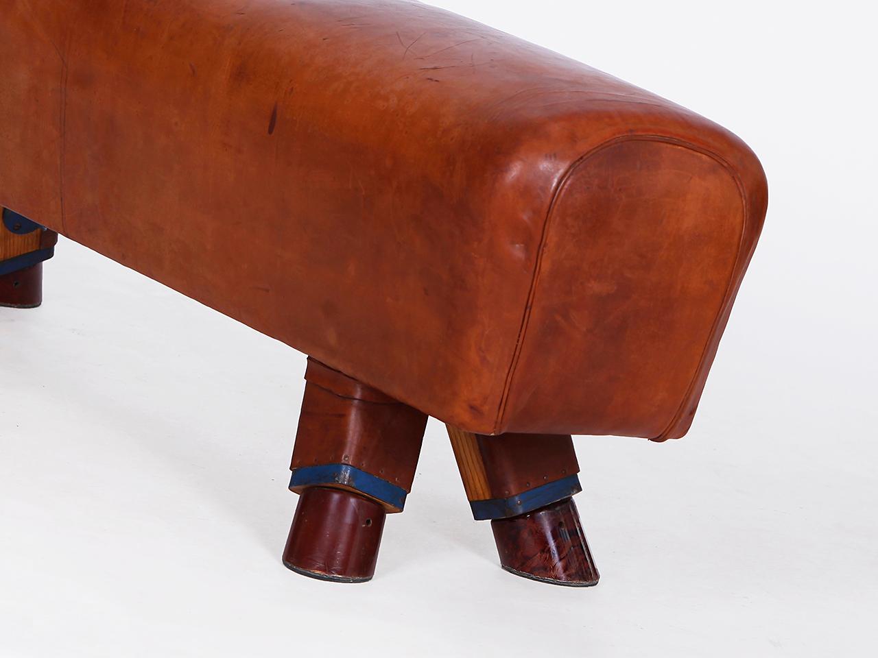 Gymnastic Leather Pommel Horse Bench Top, 1930s For Sale 1