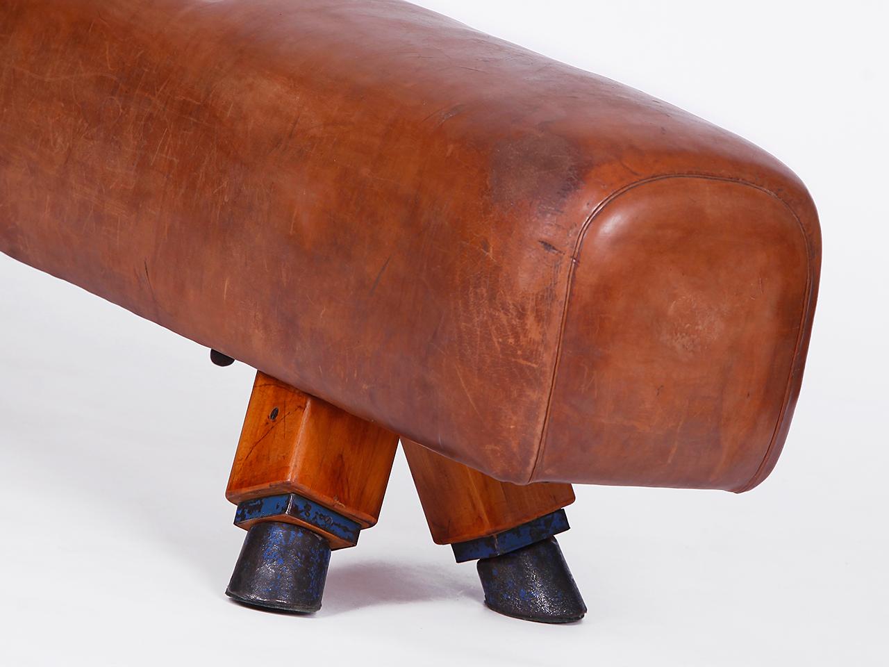 Gymnastic Leather Pommel Horse Bench Top, 1930s For Sale 1