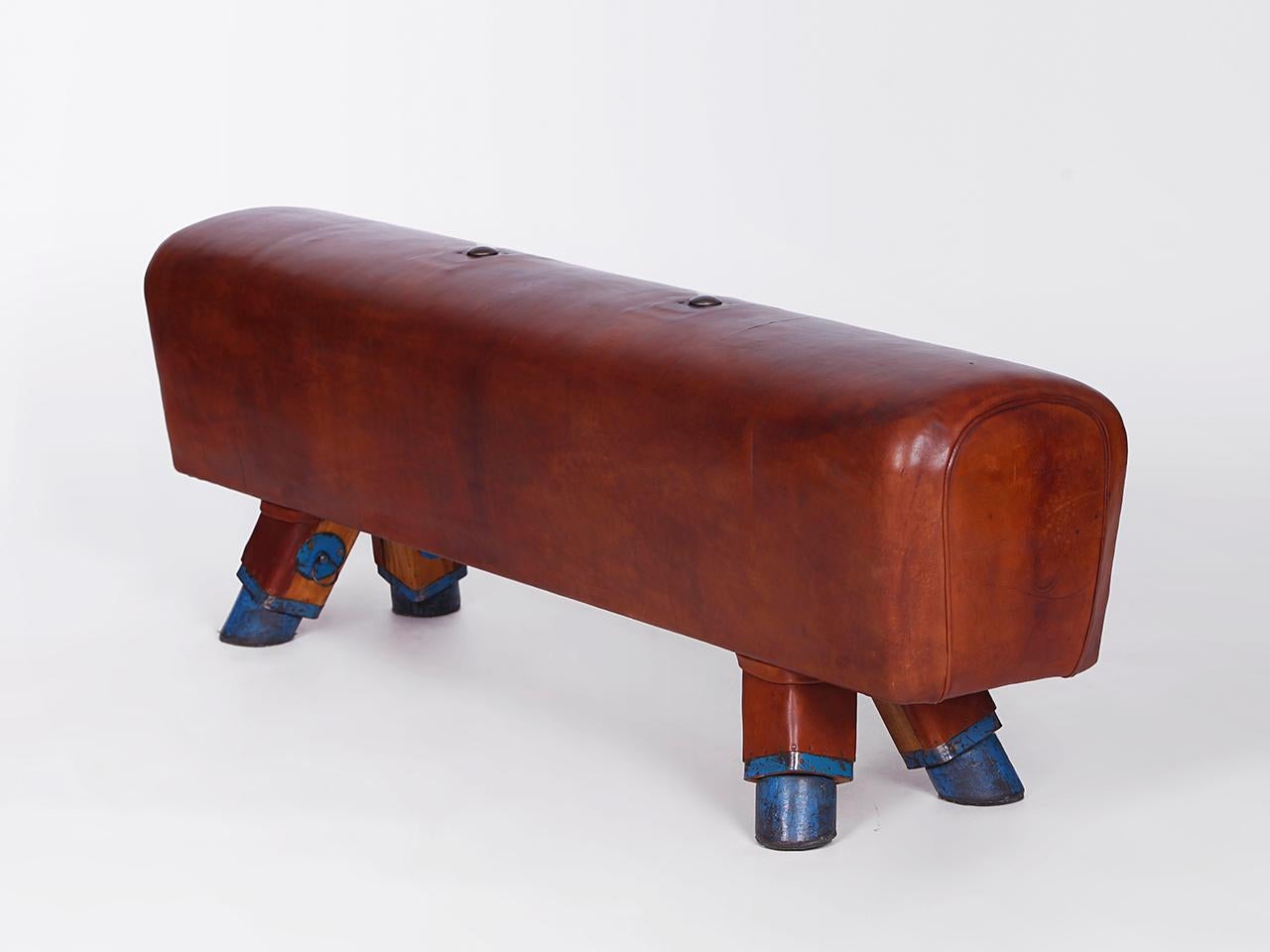 Gymnastic Leather Pommel Horse Bench Top, 1930s In Good Condition For Sale In Wien, AT