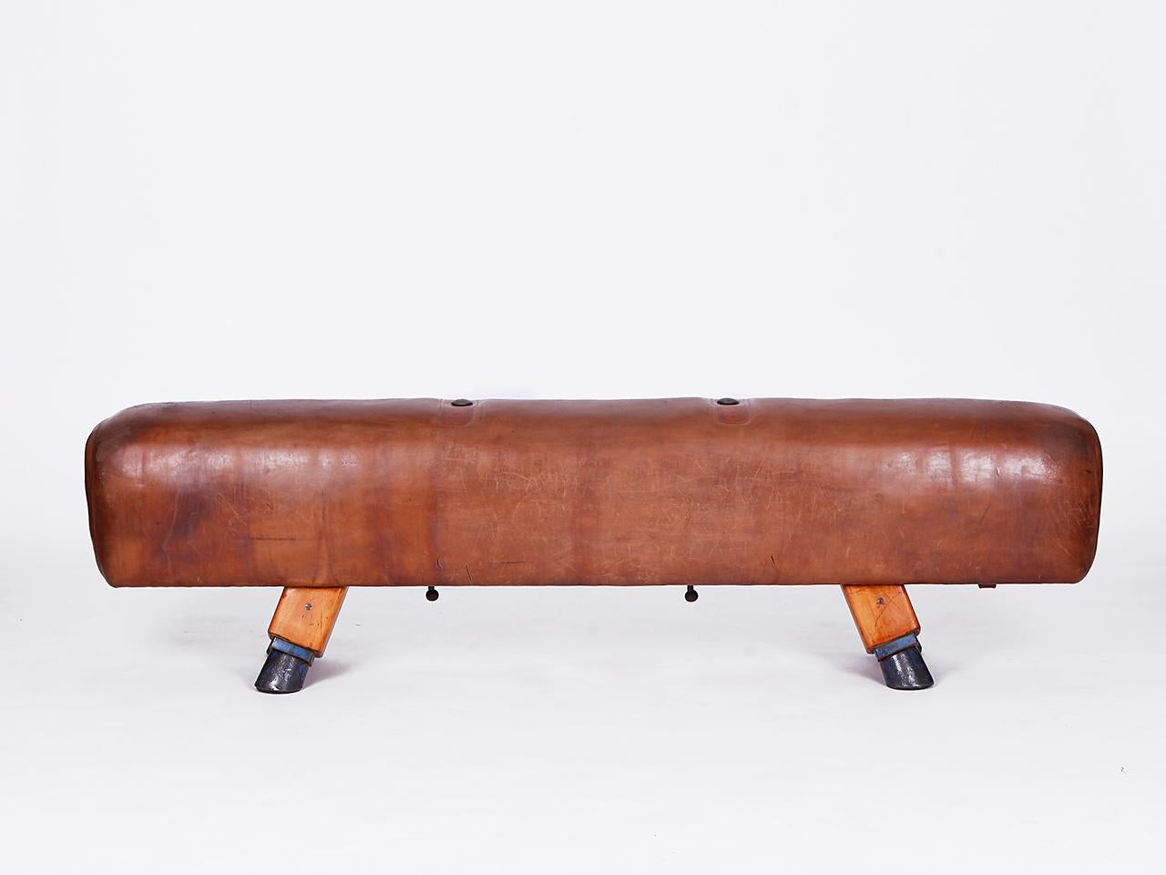 Gymnastic Leather Pommel Horse Bench Top, 1930s For Sale 3