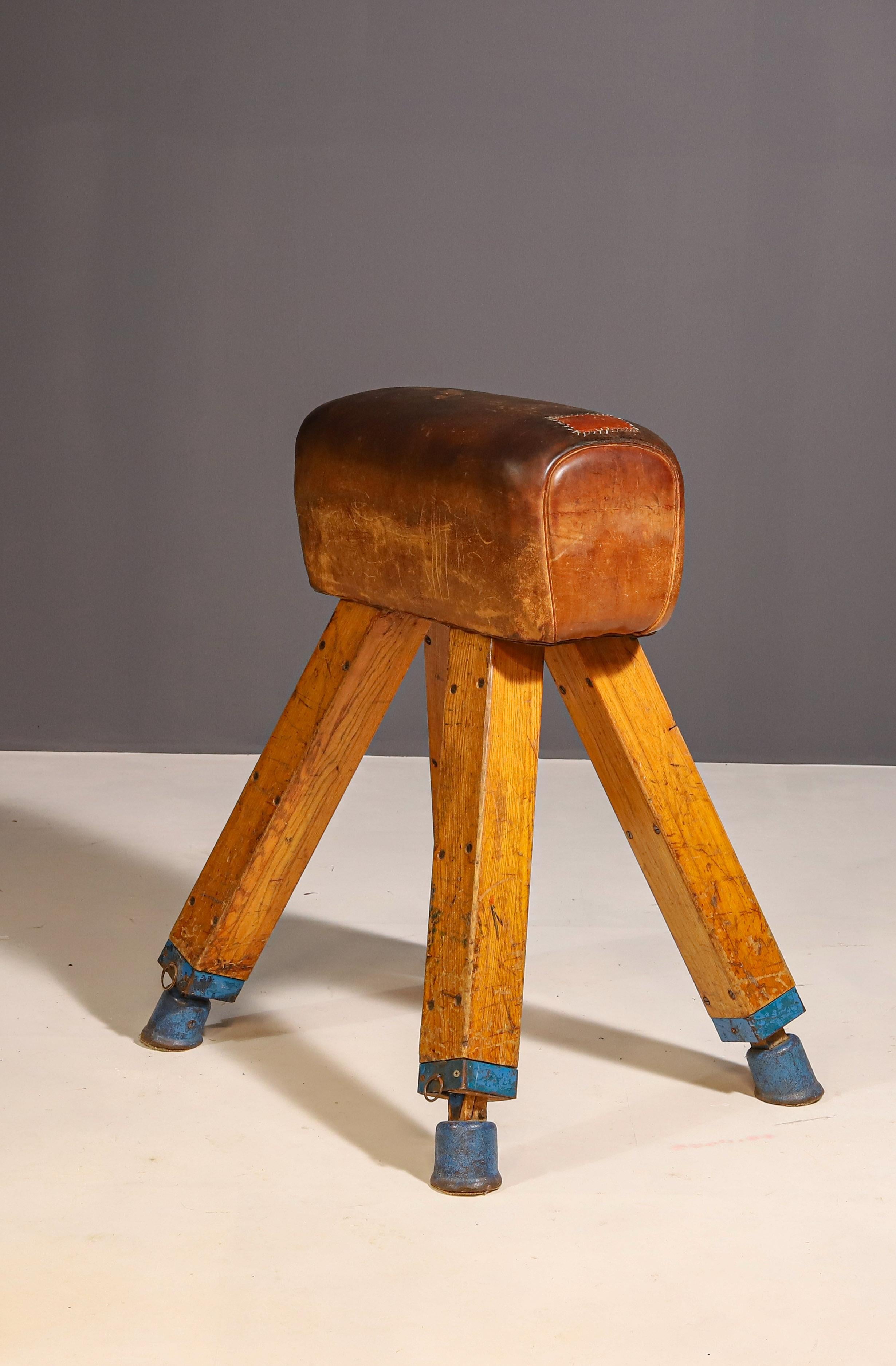 Mid-Century Modern Gymnastic Leather Pommel Horse, Czechoslovakia, 1950’s For Sale