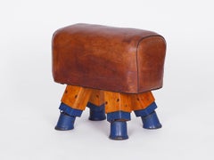 Gymnastic Vintage Czech Leather Gym Stool Bench Pommel Horse, 1930s