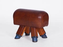 Gymnastic Vintage Czech Leather Gym Stool Bench Pommel Horse, 1930s