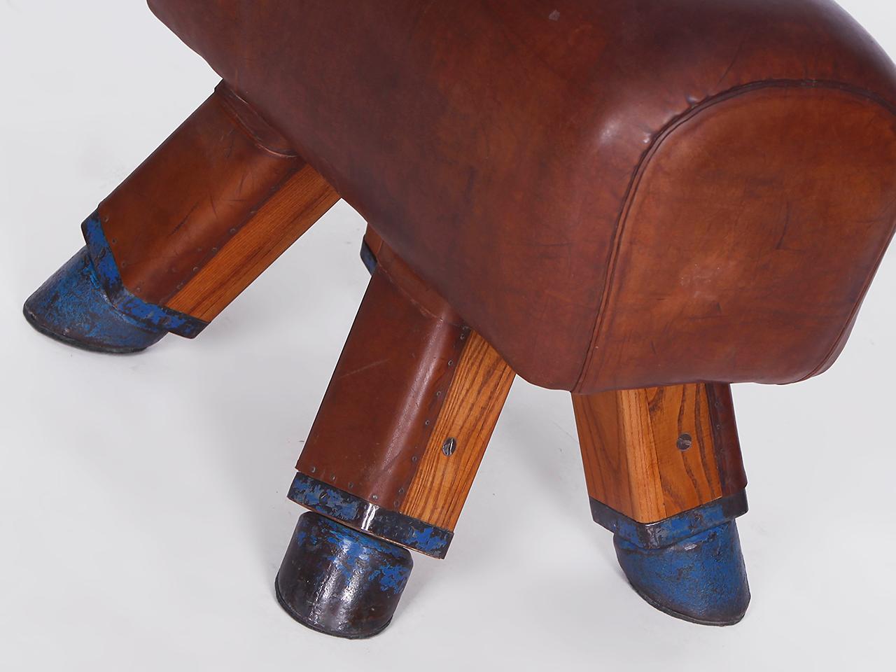 20th Century Gymnastic Vintage Czech Leather Gym Stool Bench Pommel Horse, 1930s For Sale