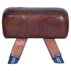Gymnastic Used Czech Leather Gym Stool Bench Pommel Horse, 1930s