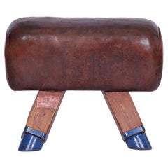 Tabouret de salle de sport vintage tchèque en cuir, cheval de pommel, années 1930