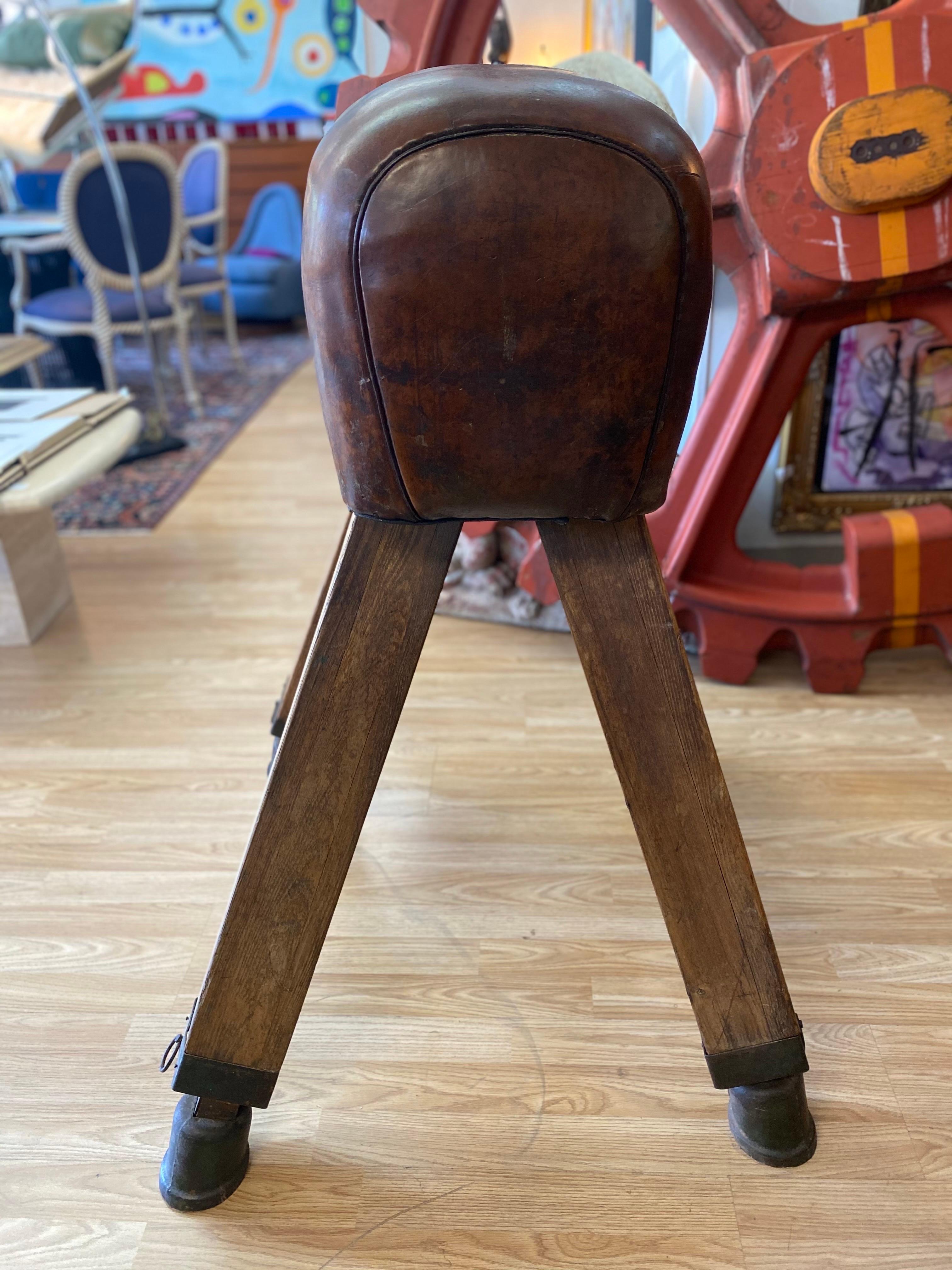 Mid-20th Century Gymnastic Vintage Leather Pommel Horse