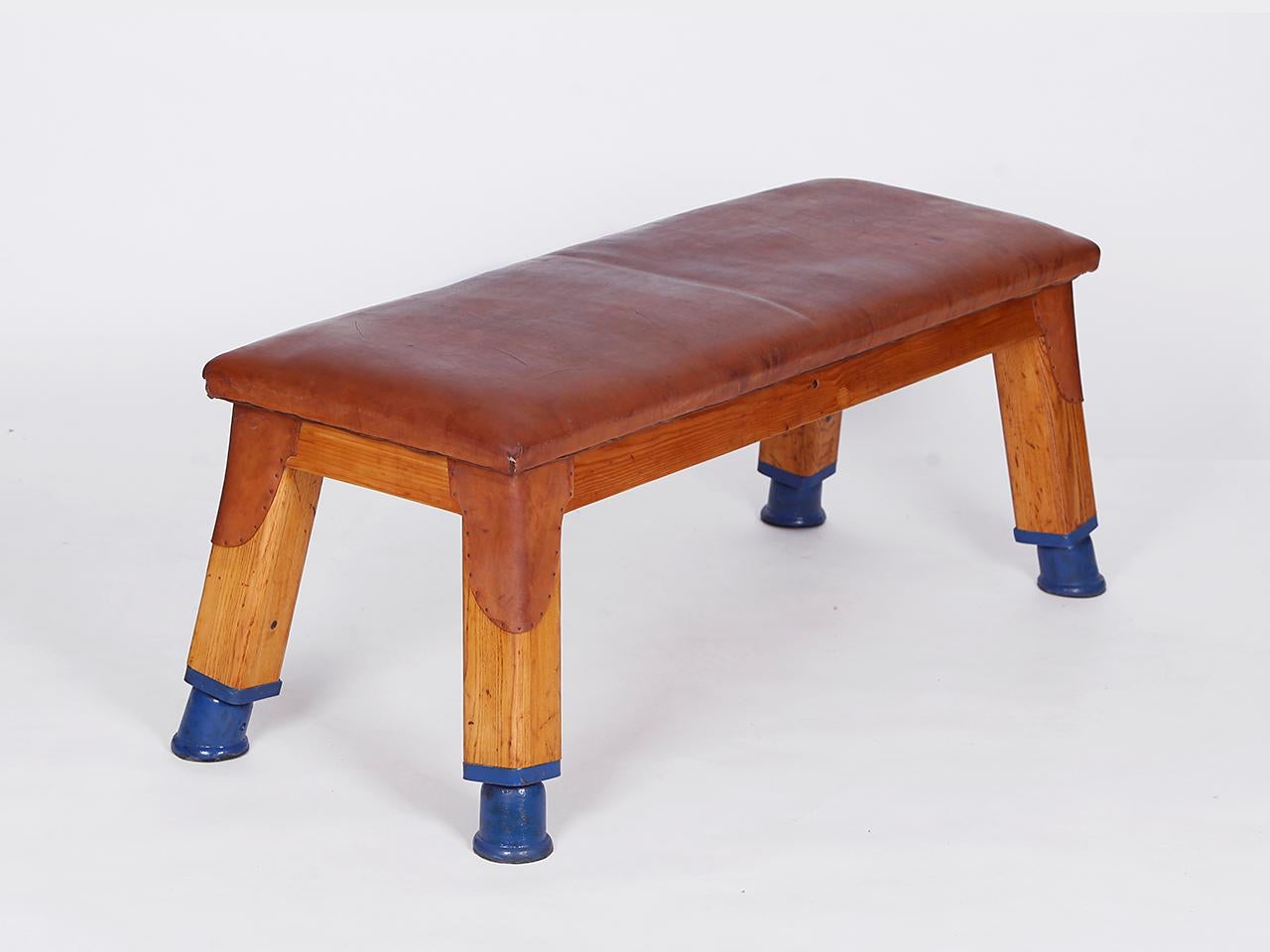 Czech Gymnastic Vintage Leather Pommel Horse Gym Bench Top, 1930s For Sale