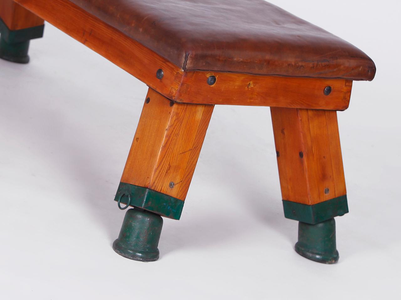 19th Century Gymnastic Vintage Leather Pommel Horse Gym Bench Top, 1930s For Sale