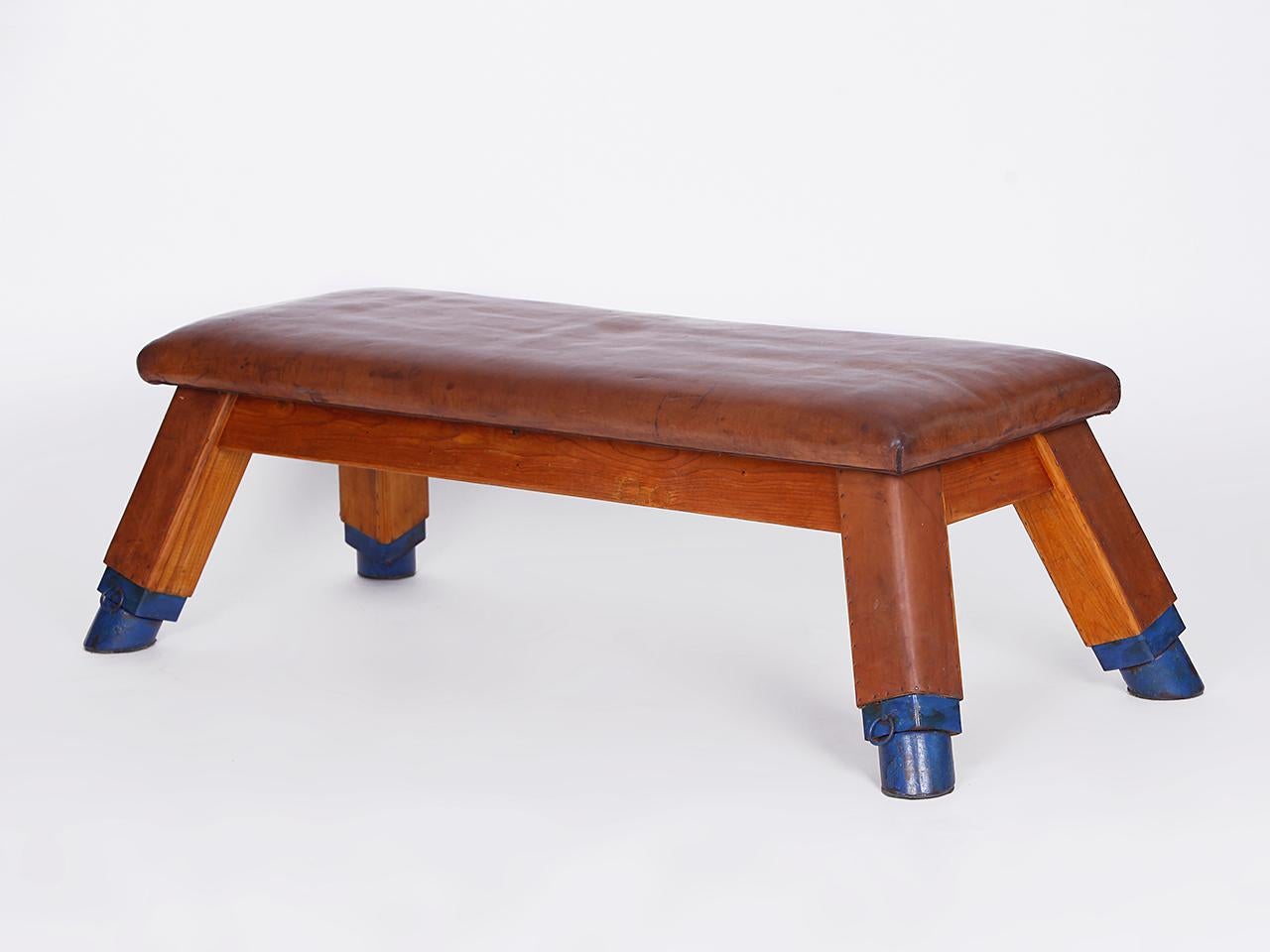 20th Century Gymnastic Vintage Leather Pommel Horse Gym Bench Top, 1930s For Sale