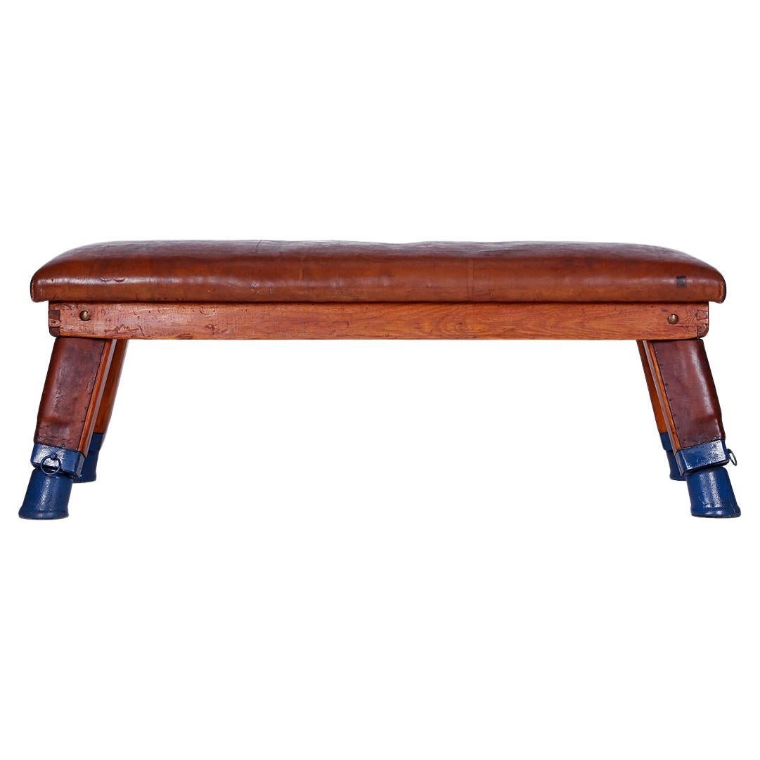 Gymnastic Vintage Leather Pommel Horse Gym Bench Top, 1930s