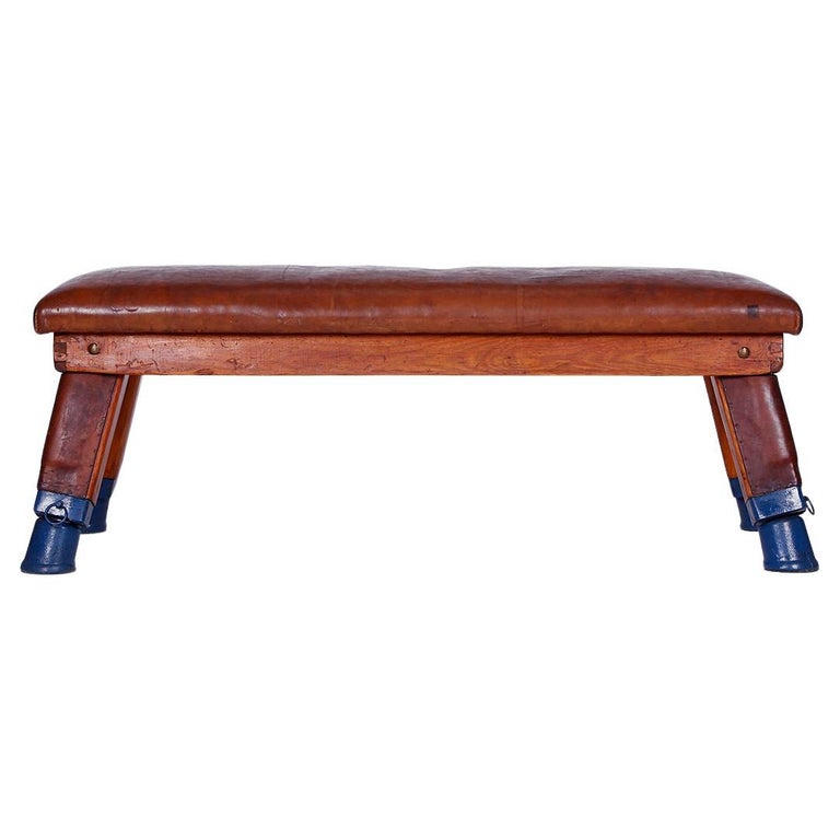 Gymnastic Vintage Leather Pommel Horse Gym Bench TOP, 1930s For Sale at