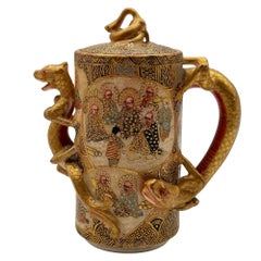 Gyokushu Satsuma Earthenware Saki Pitcher, C. Meiji Period