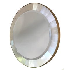 Gypse or Selenite and Brass Art Deco Style Round Wall Mirror