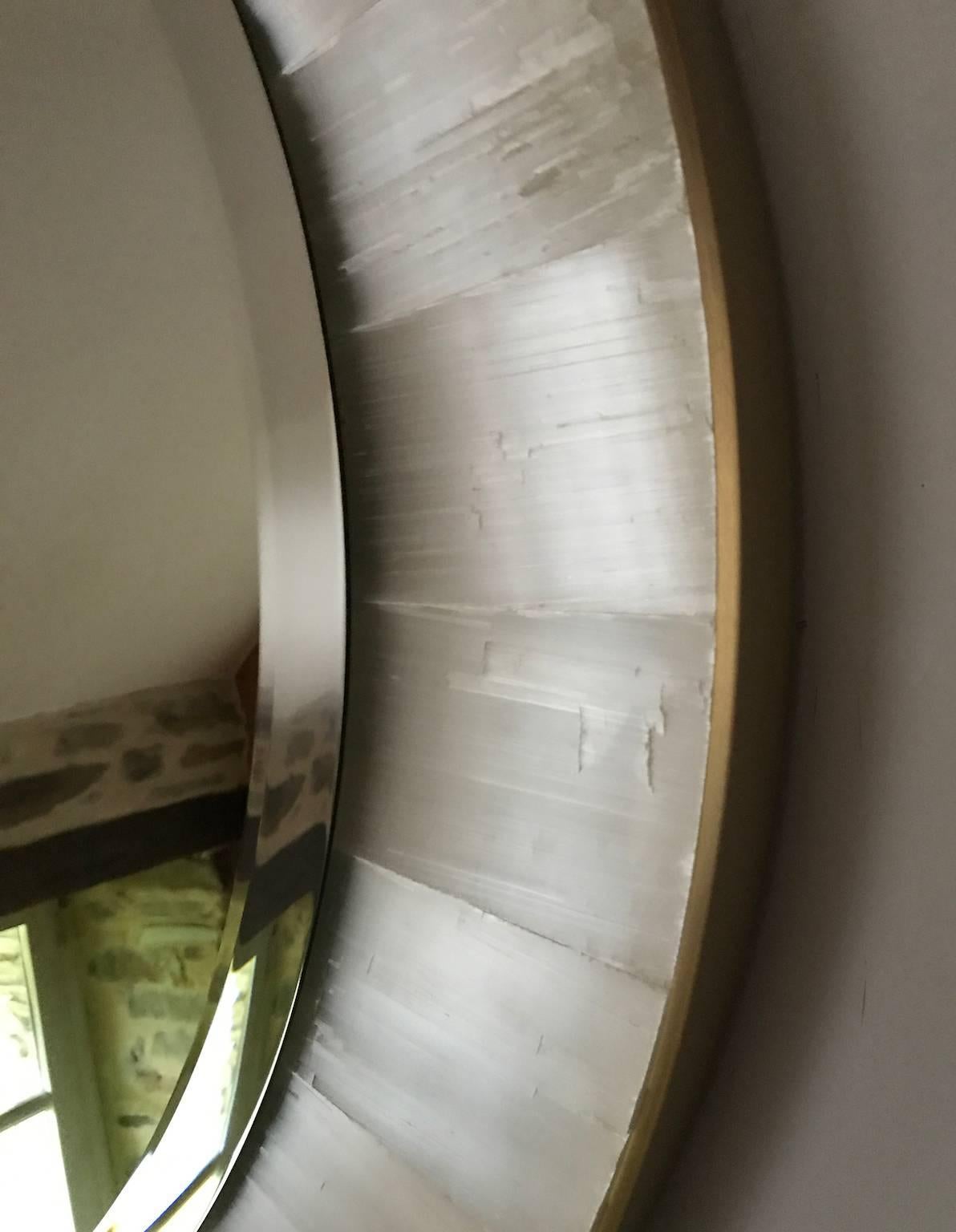 French Gypse or Selenite and Brass Art Deco Style Round Wall Mirror For Sale