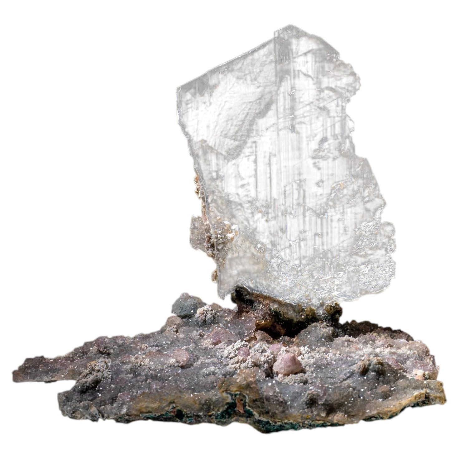 Gypsum Var. Selenite on Quartz from Rio Grande do Sul, Brazil