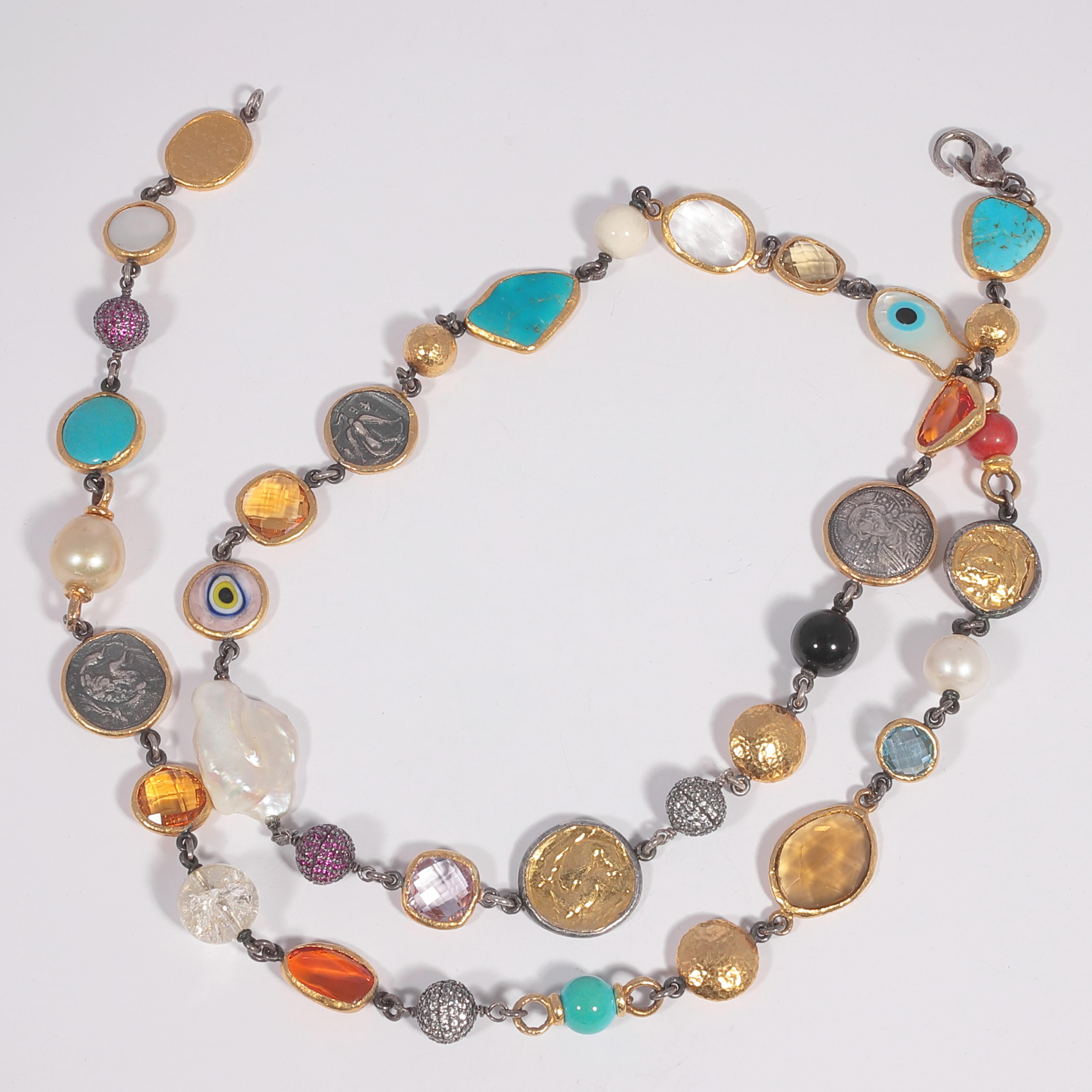 Gypsy Necklace Multiple Gemstones Coins 1