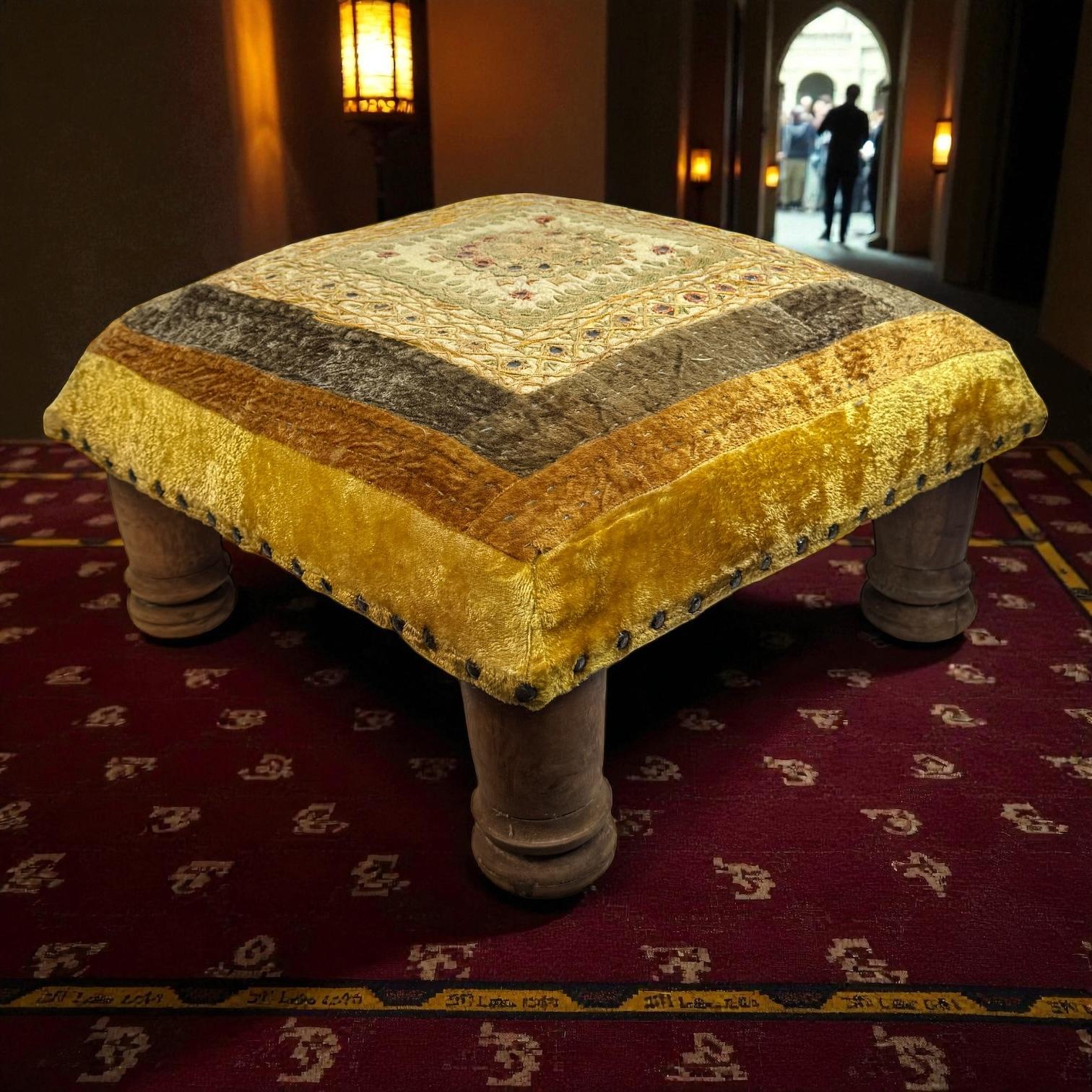 Gypsy Oriental Fabric Covered Foot Rest Footstool Ottoman Vintage, 1960s For Sale 2