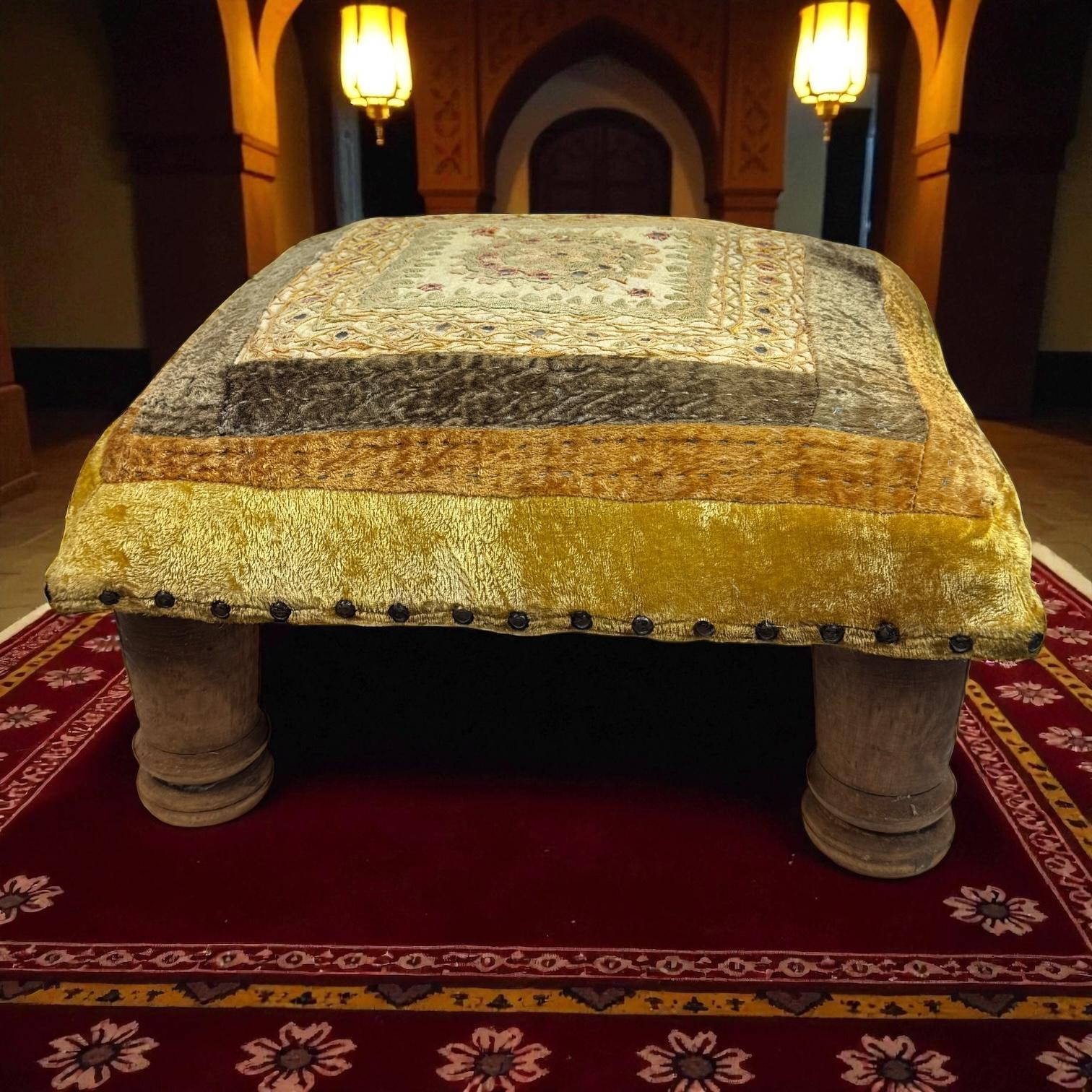 Gypsy Oriental Fabric Covered Foot Rest Footstool Ottoman Vintage, 1960s For Sale 3