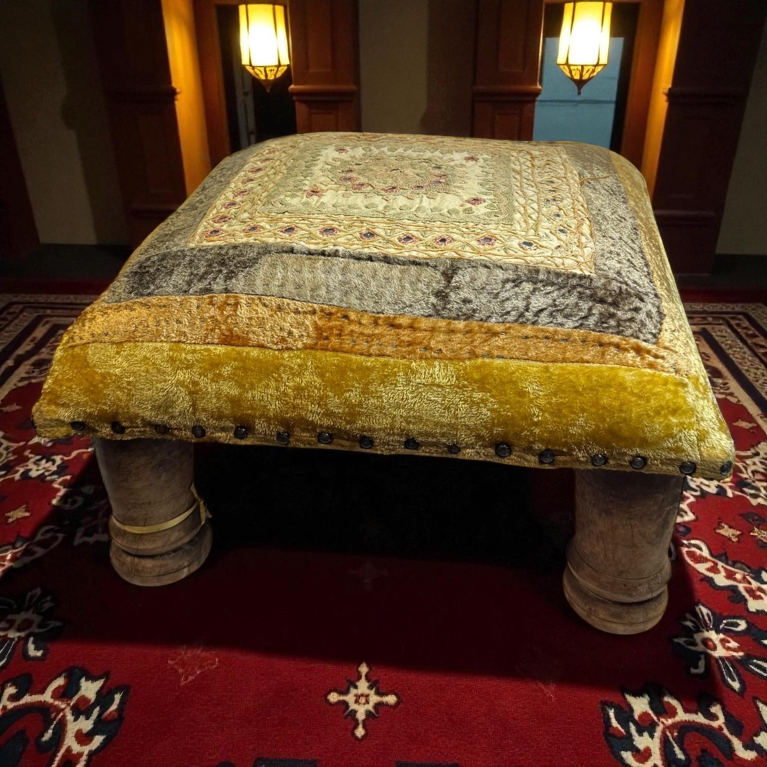 Gypsy Oriental Fabric Covered Foot Rest Footstool Ottoman Vintage, 1960s For Sale 4