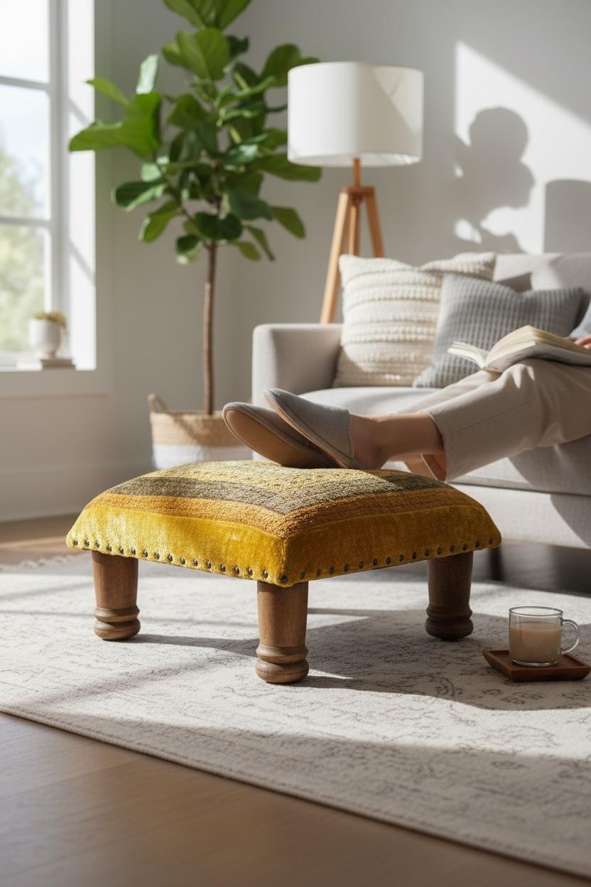 Gypsy Oriental Fabric Covered Foot Rest Footstool Ottoman Vintage, 1960s For Sale 6