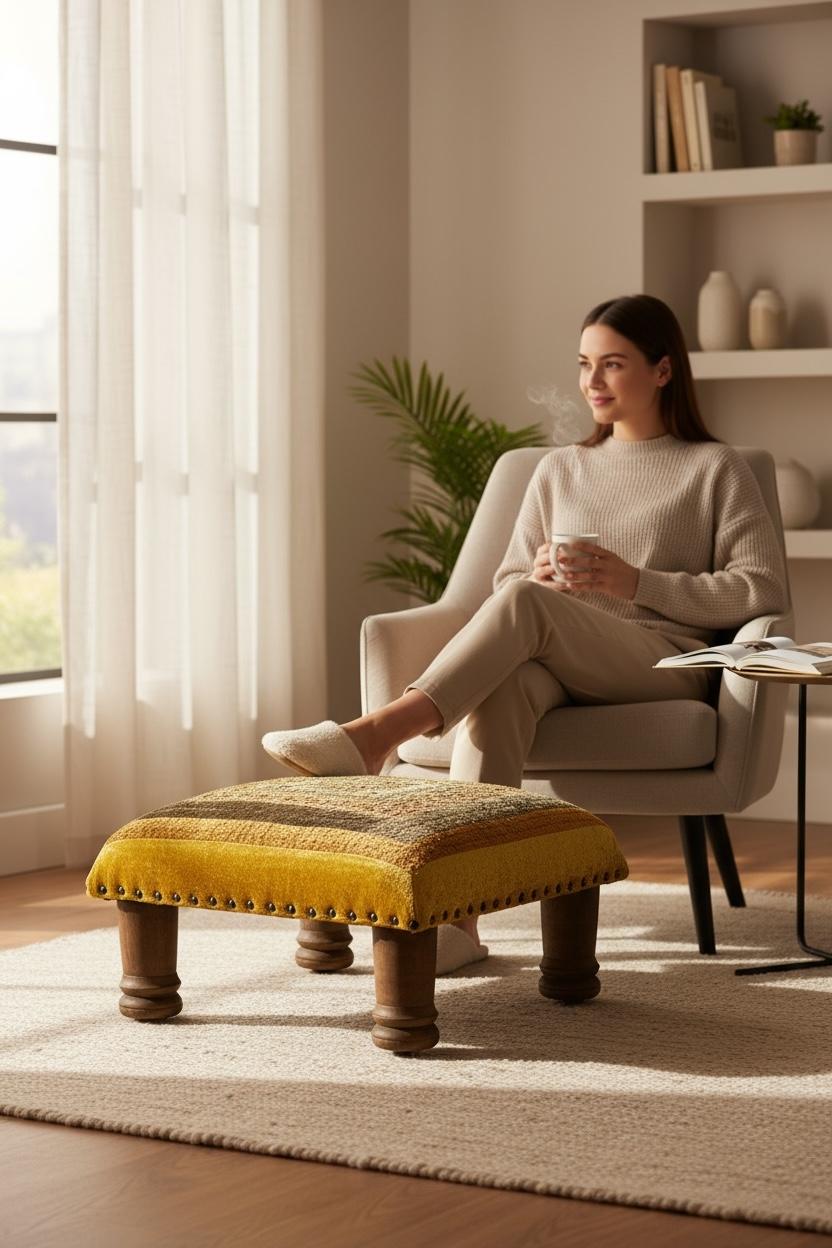 Gypsy Oriental Fabric Covered Foot Rest Footstool Ottoman Vintage, 1960s For Sale 7