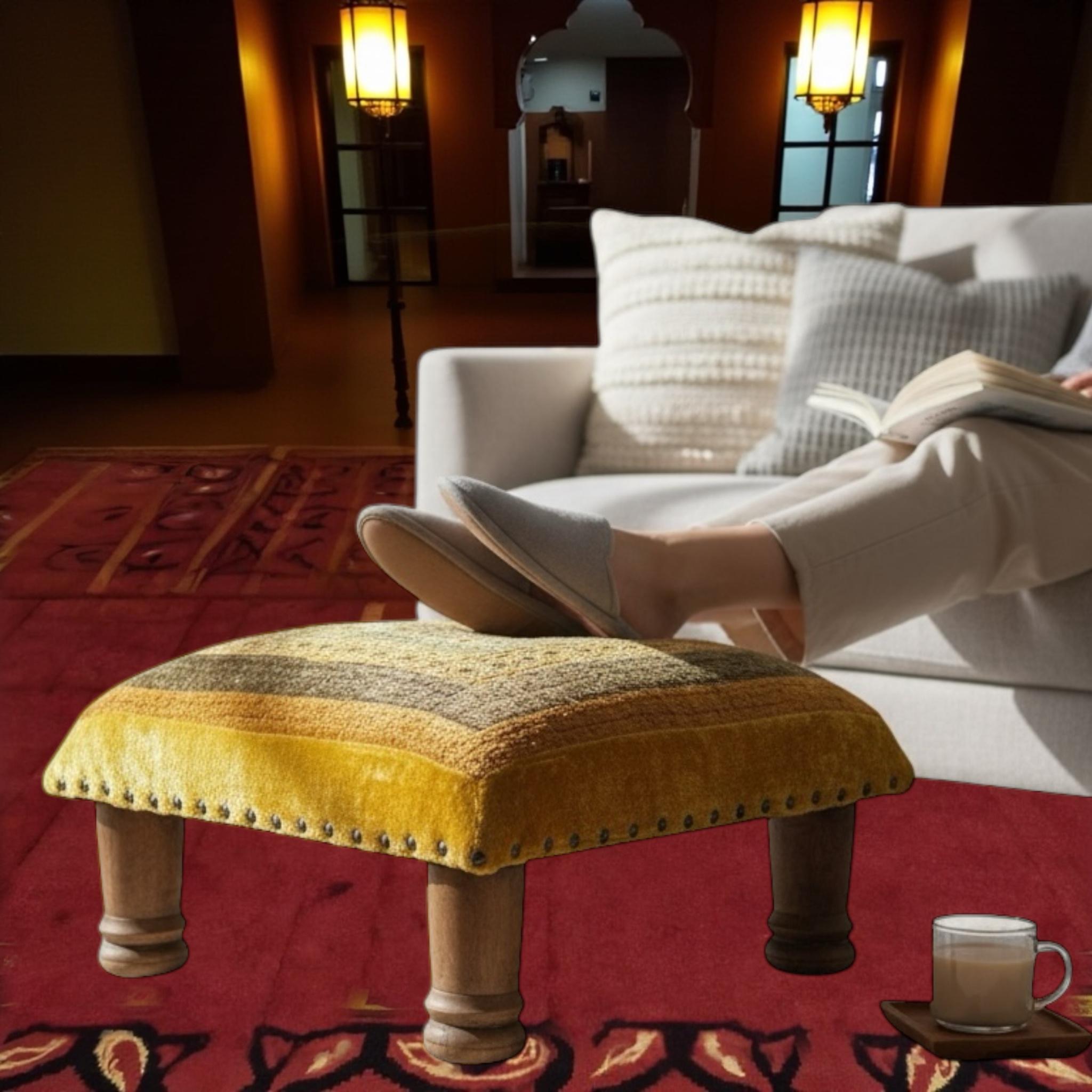 Gypsy Oriental Fabric Covered Foot Rest Footstool Ottoman Vintage, 1960s For Sale 8