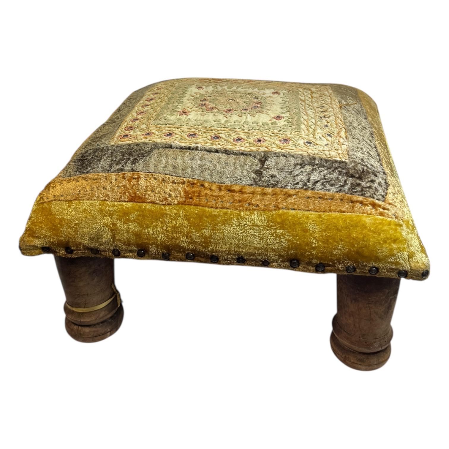 Gypsy Oriental Fabric Covered Foot Rest Footstool Ottoman Vintage, 1960s In Good Condition For Sale In Nuernberg, DE