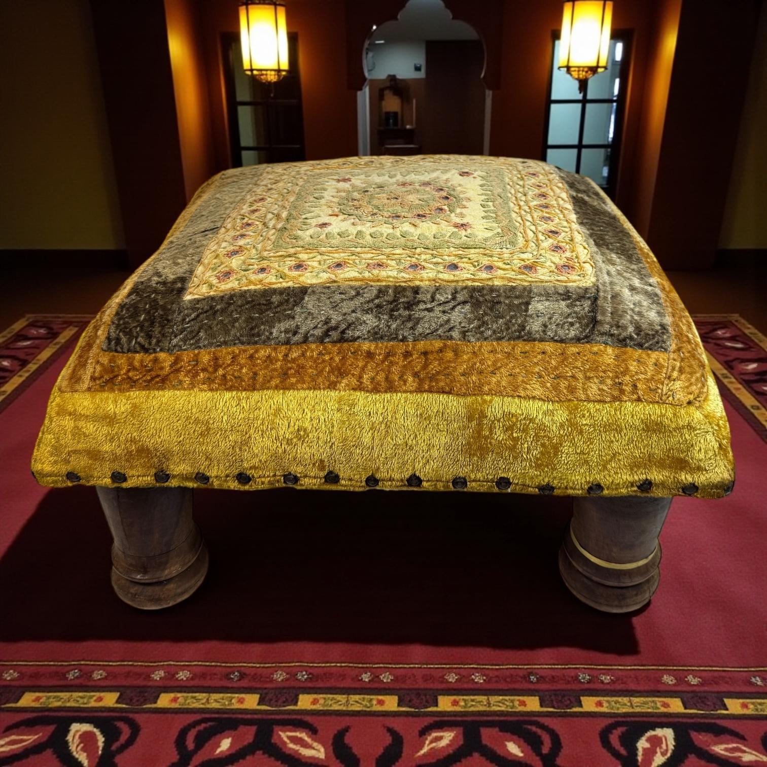 Wool Gypsy Oriental Fabric Covered Foot Rest Footstool Ottoman Vintage, 1960s For Sale