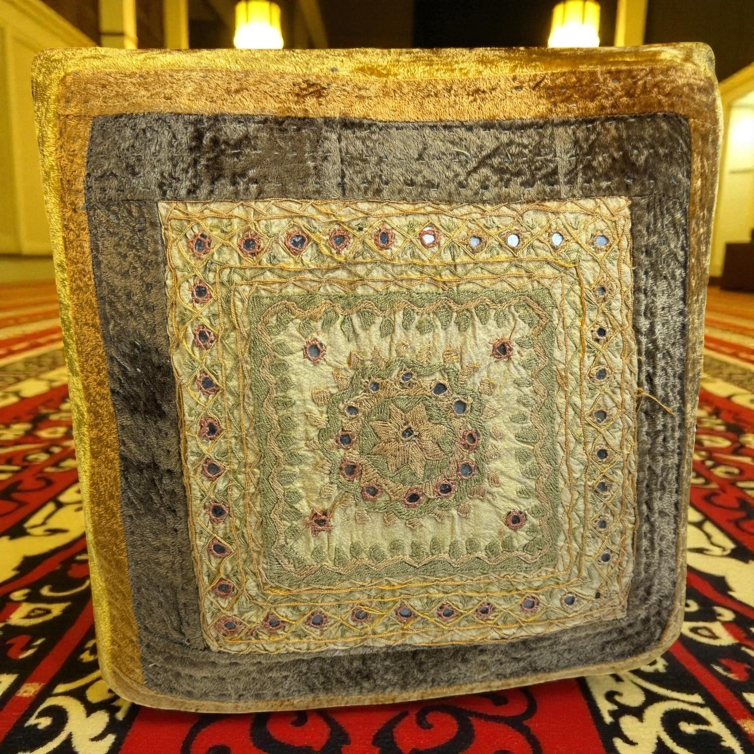 Gypsy Oriental Fabric Covered Foot Rest Footstool Ottoman Vintage, 1960s For Sale 1