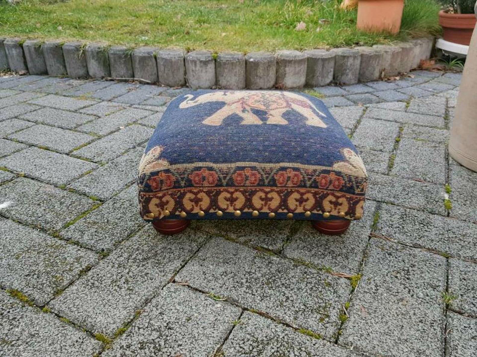 Gypsy Oriental Rug Covered Foot Rest Footstool Vintage, 1970s For Sale 2
