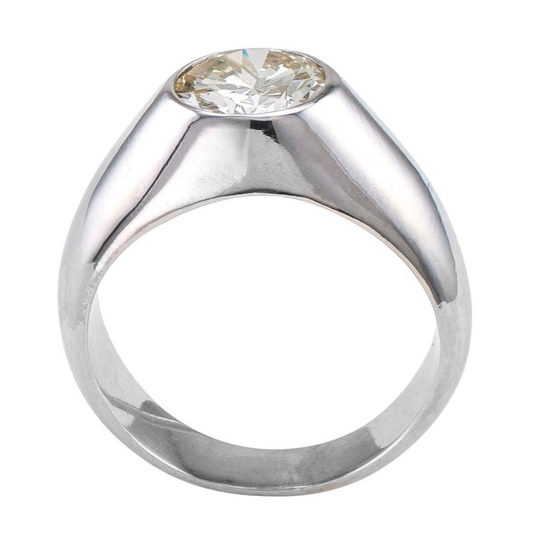 Gypsy Set 1.82 Carat Diamond Platinum Gentleman’s Ring at 1stDibs