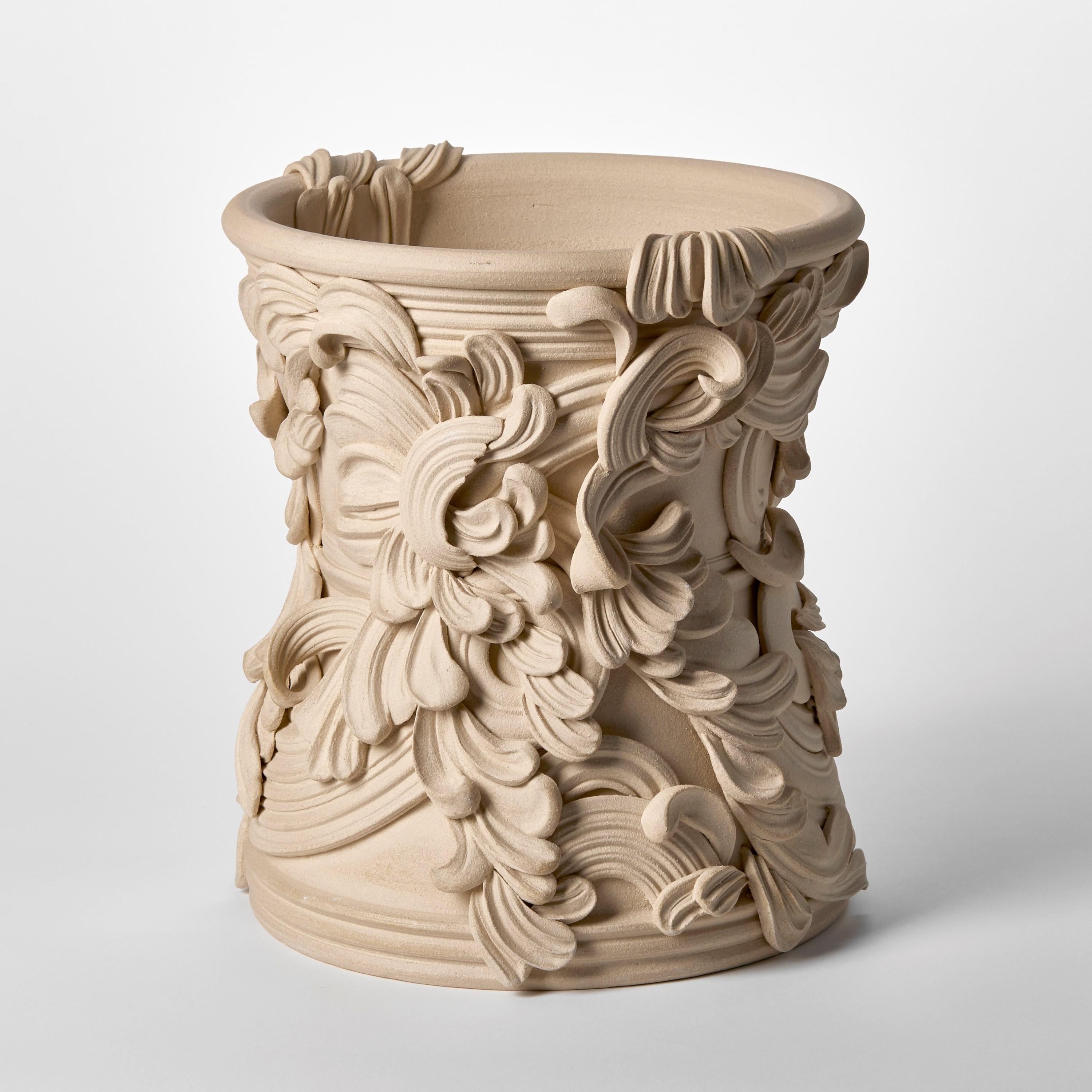 British Gyratory III, a sand coloured ceramic rococo sculptural vessel by Jo Taylor For Sale