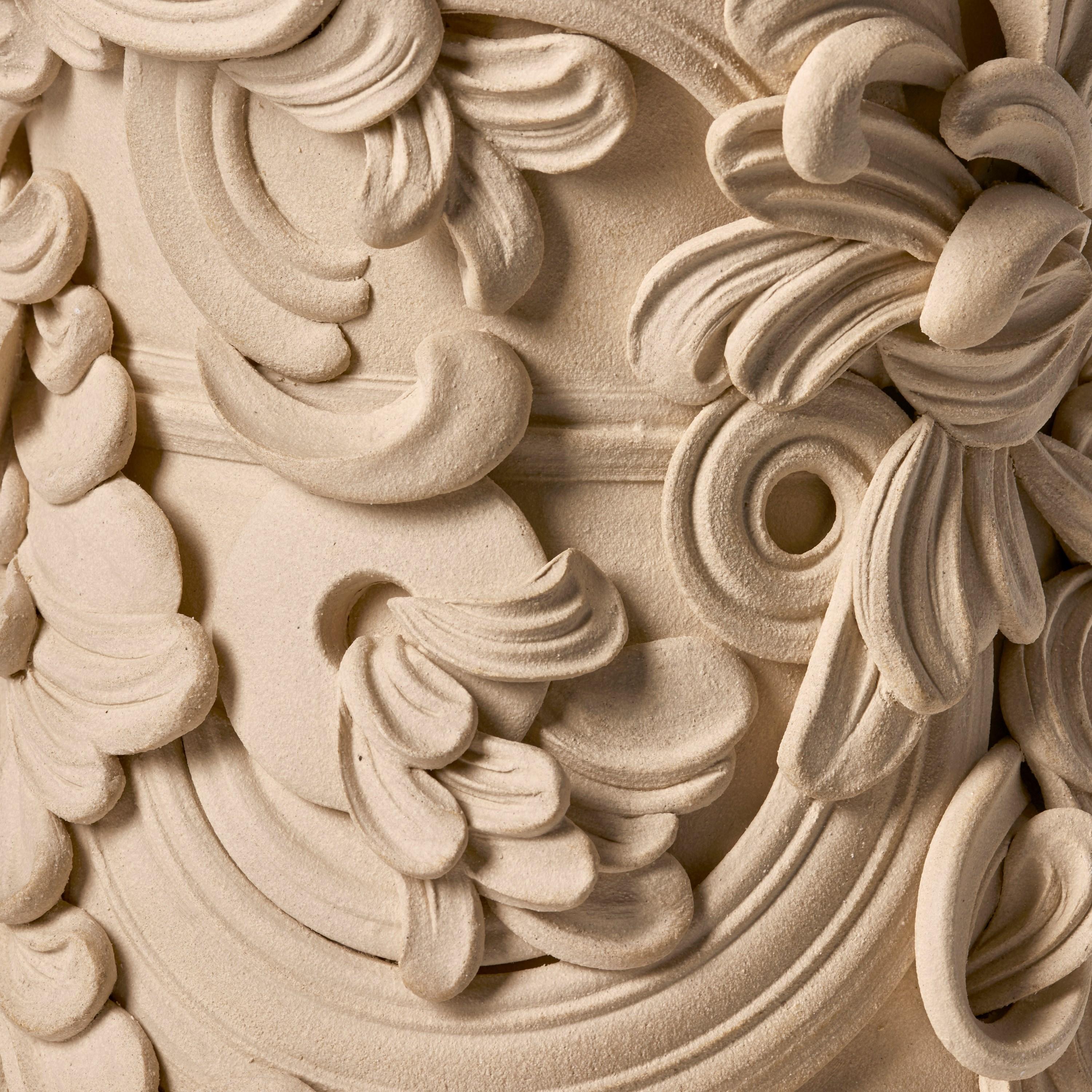 Gyratory III, a sand coloured ceramic rococo sculptural vessel by Jo Taylor In New Condition For Sale In London, GB