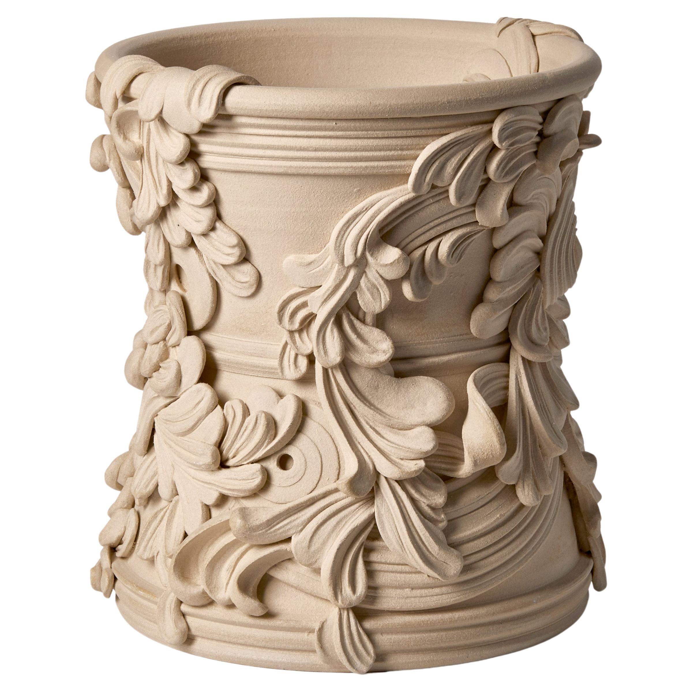 Gyratory III, a sand coloured ceramic rococo sculptural vessel by Jo Taylor For Sale