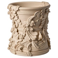 Gyratory III, a sand coloured ceramic rococo sculptural vessel by Jo Taylor