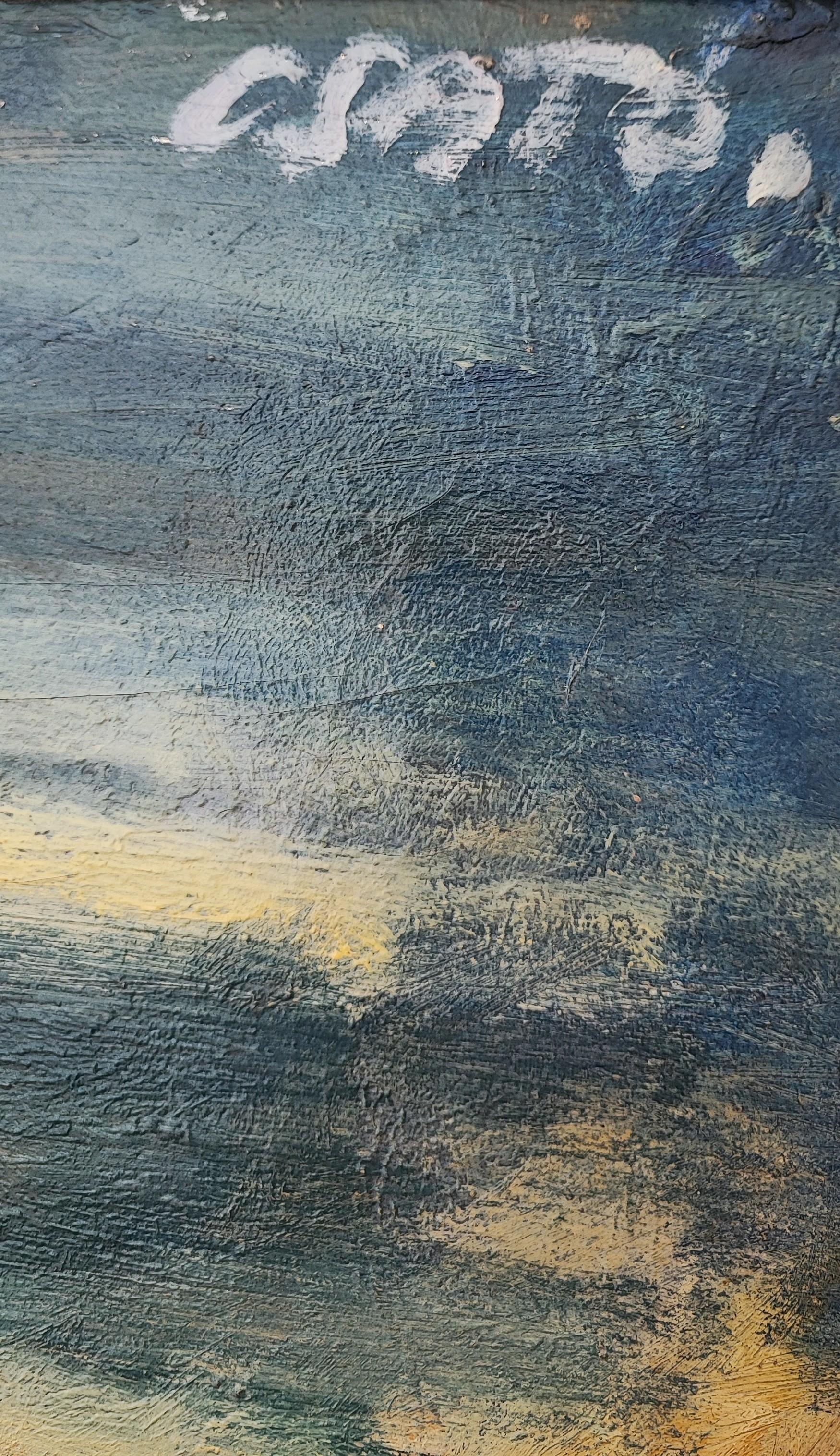 Vista di una città ungherese di notte - Painting Espressionista di György Csato