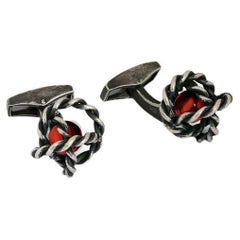 Gyroscope Glass Cufflinks in Antique Silver and Red Glass