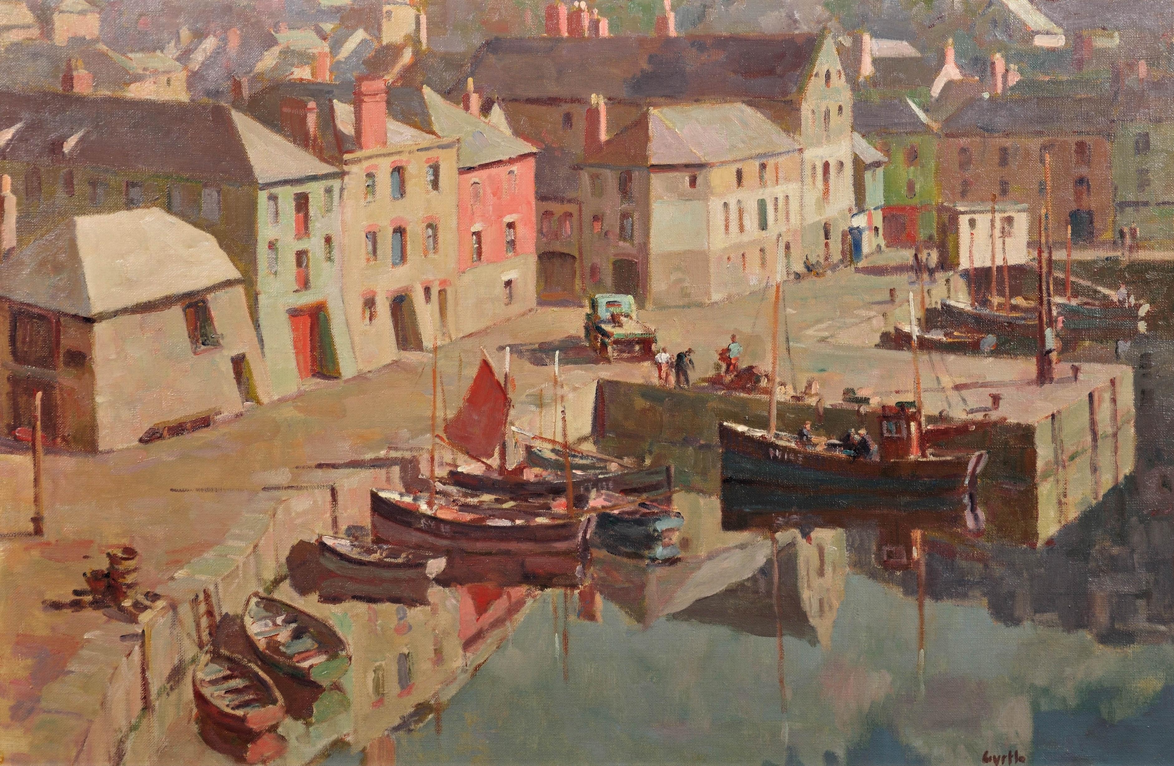 Before the Hot Day Brightens to Blue (Mevagissey Harbor, Cornwall). Original Oil - Painting by Gyrth Russell