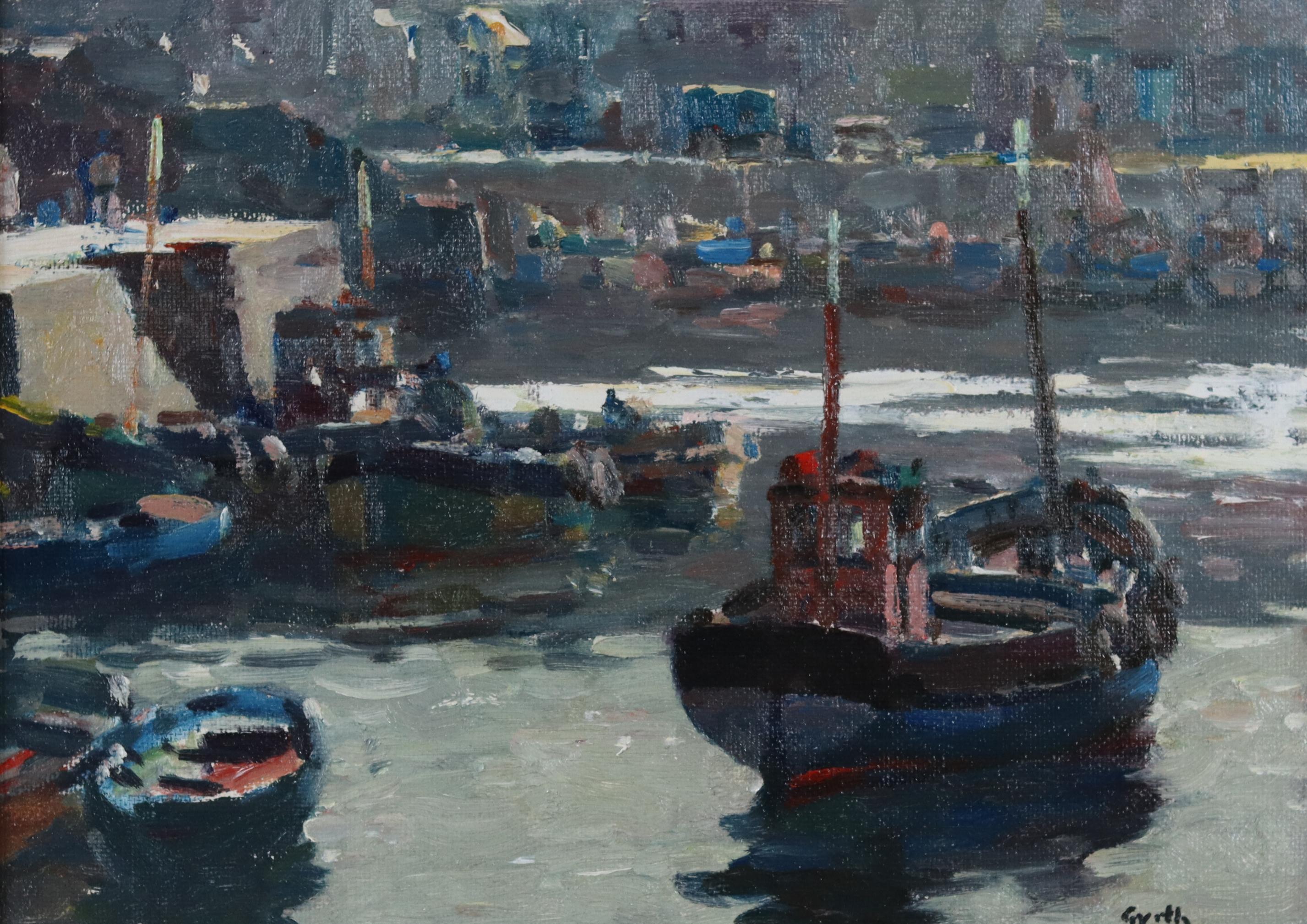 Sunlit Waters in Mevagissey, Cornwall - Painting by Gyrth Russell