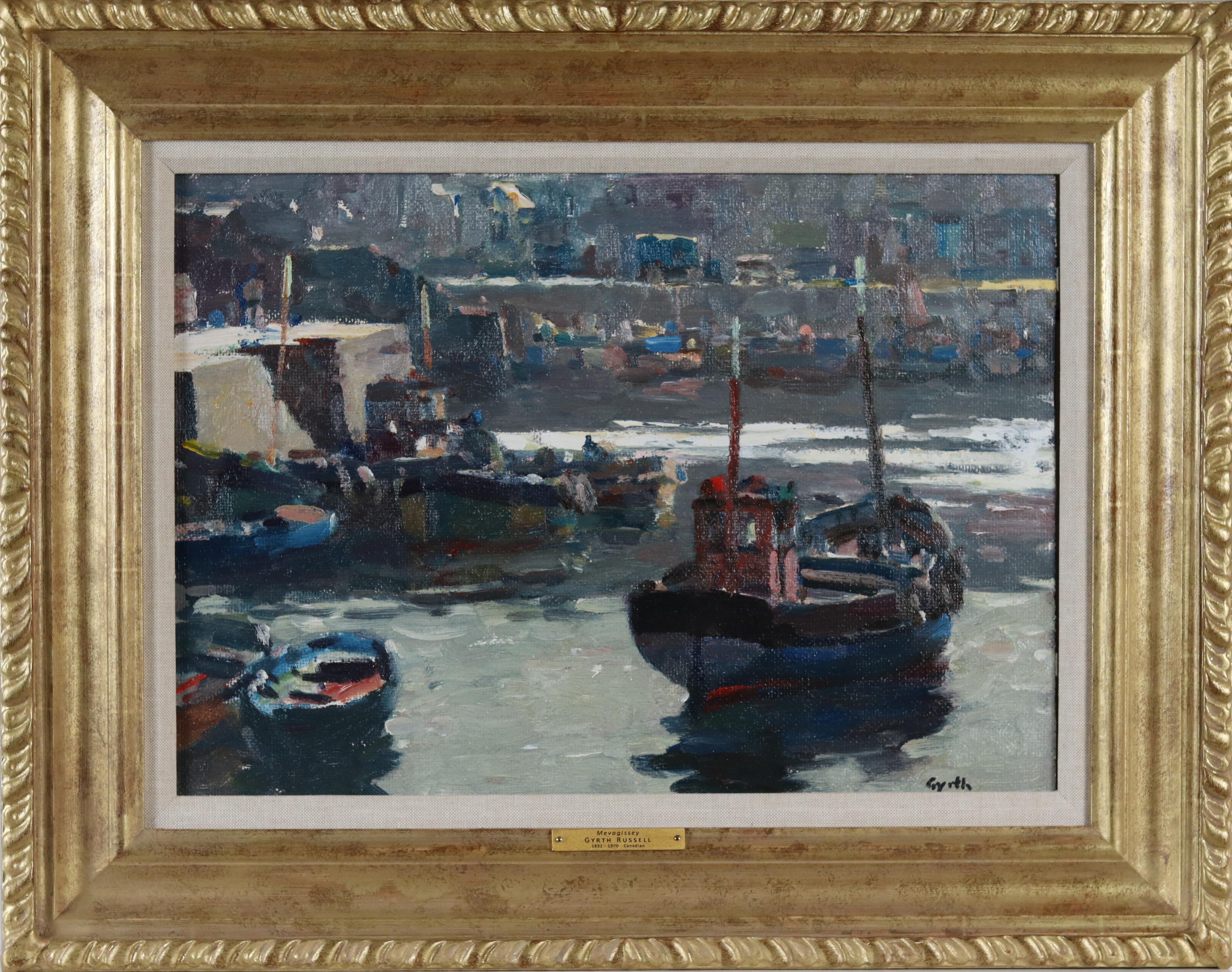 Gyrth Russell Landscape Painting - Sunlit Waters in Mevagissey, Cornwall