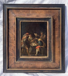 17th century Flemish figure painting - Interior soldier - Oil on copper Baroque