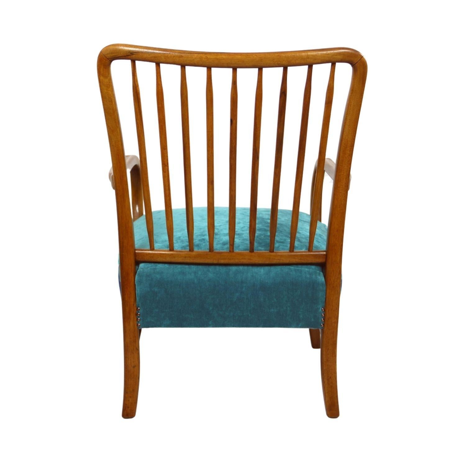 Textile Gyula Kaesz Art Deco Curved Wood Armchair in Soho Style