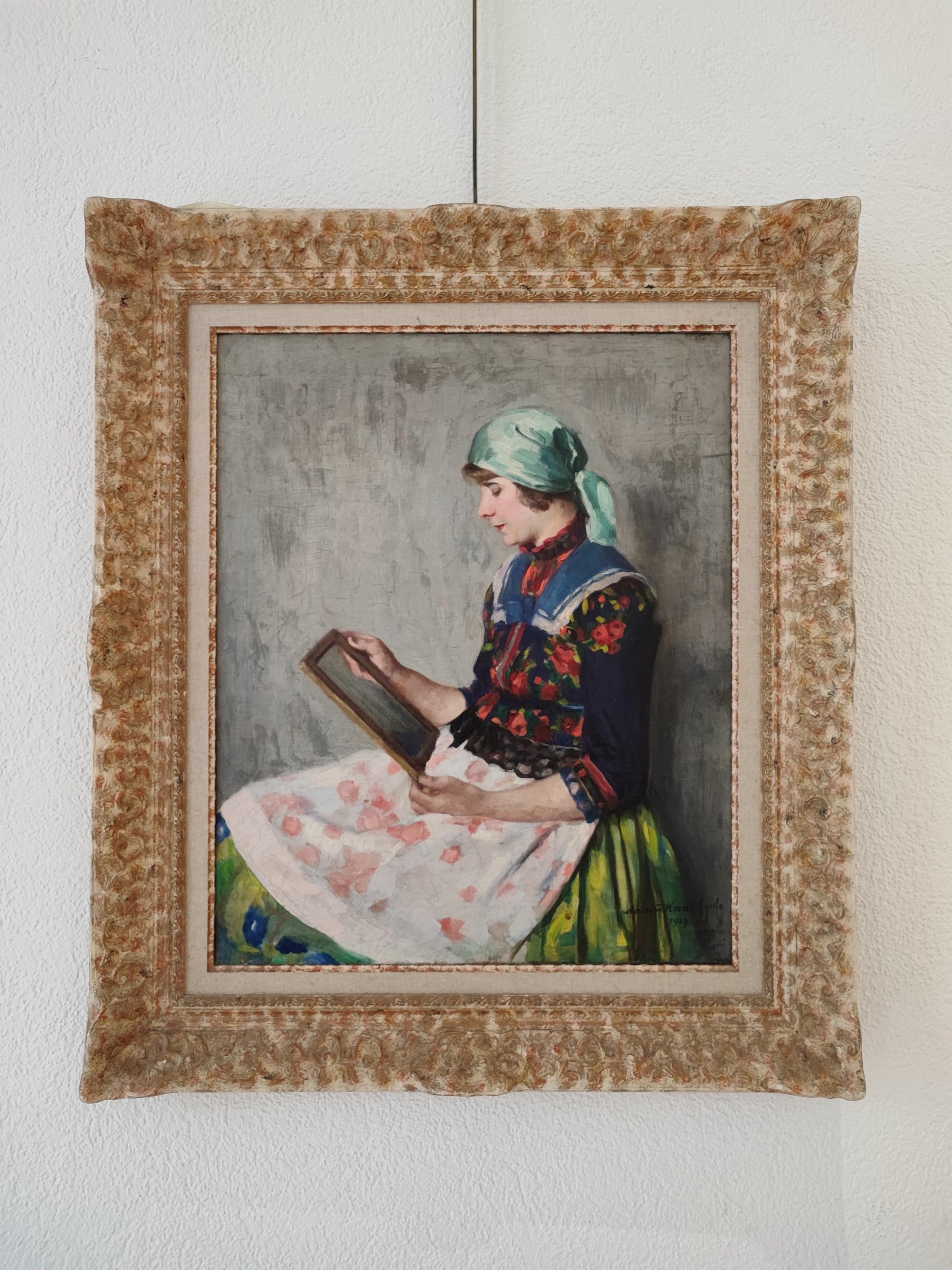 Young hungarian woman with makeup - Painting by Gyula Kovàcs
