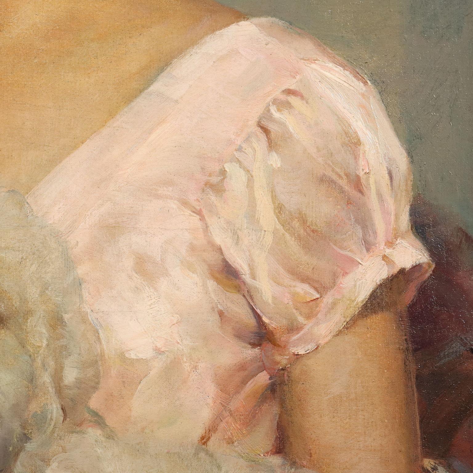 Porträt einer Dame mit kleinem Hund 1934 im Angebot 1