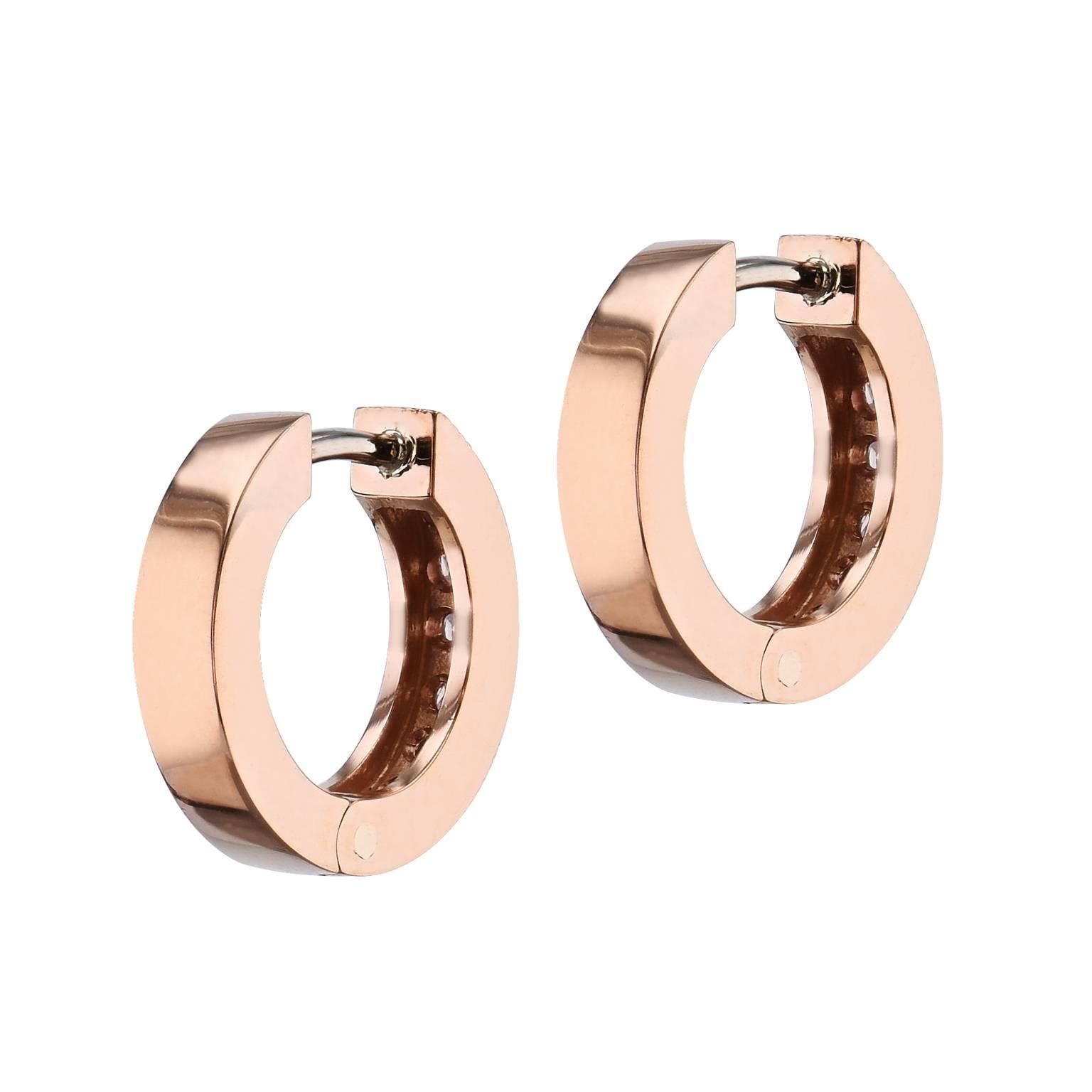 H & H 0.29 Carat Pink Diamond Rose Gold Hinged Hoop Earrings In Excellent Condition In Miami, FL
