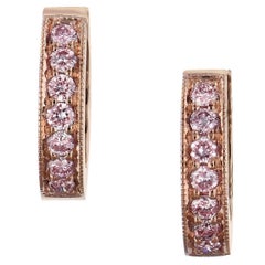 H & H 0.29 Carat Pink Diamond Rose Gold Hinged Hoop Earrings